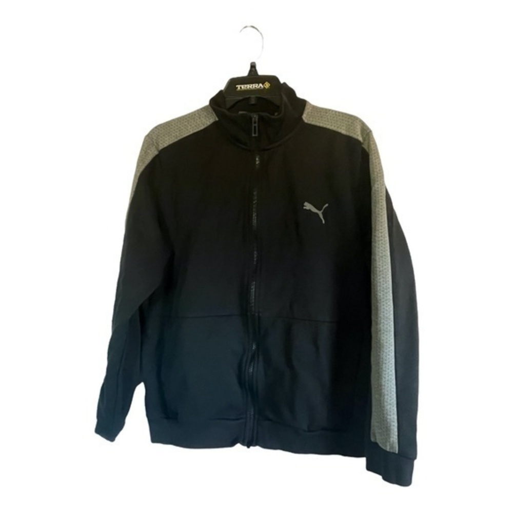 PUMA Mens Black Grey Zip Up Track Jacket Athleisure Cotton Size Medium